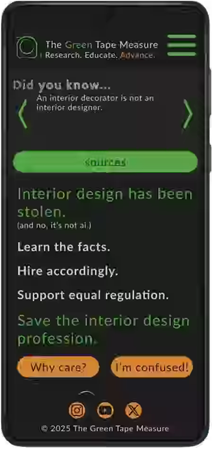 Image of the High Fidelity prototype for the Green Tape Measure website on a smart phone