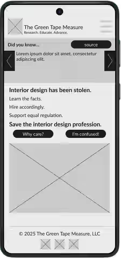 Image of a Low Fidelity prototype for the Green Tape Measure website on a smart phone