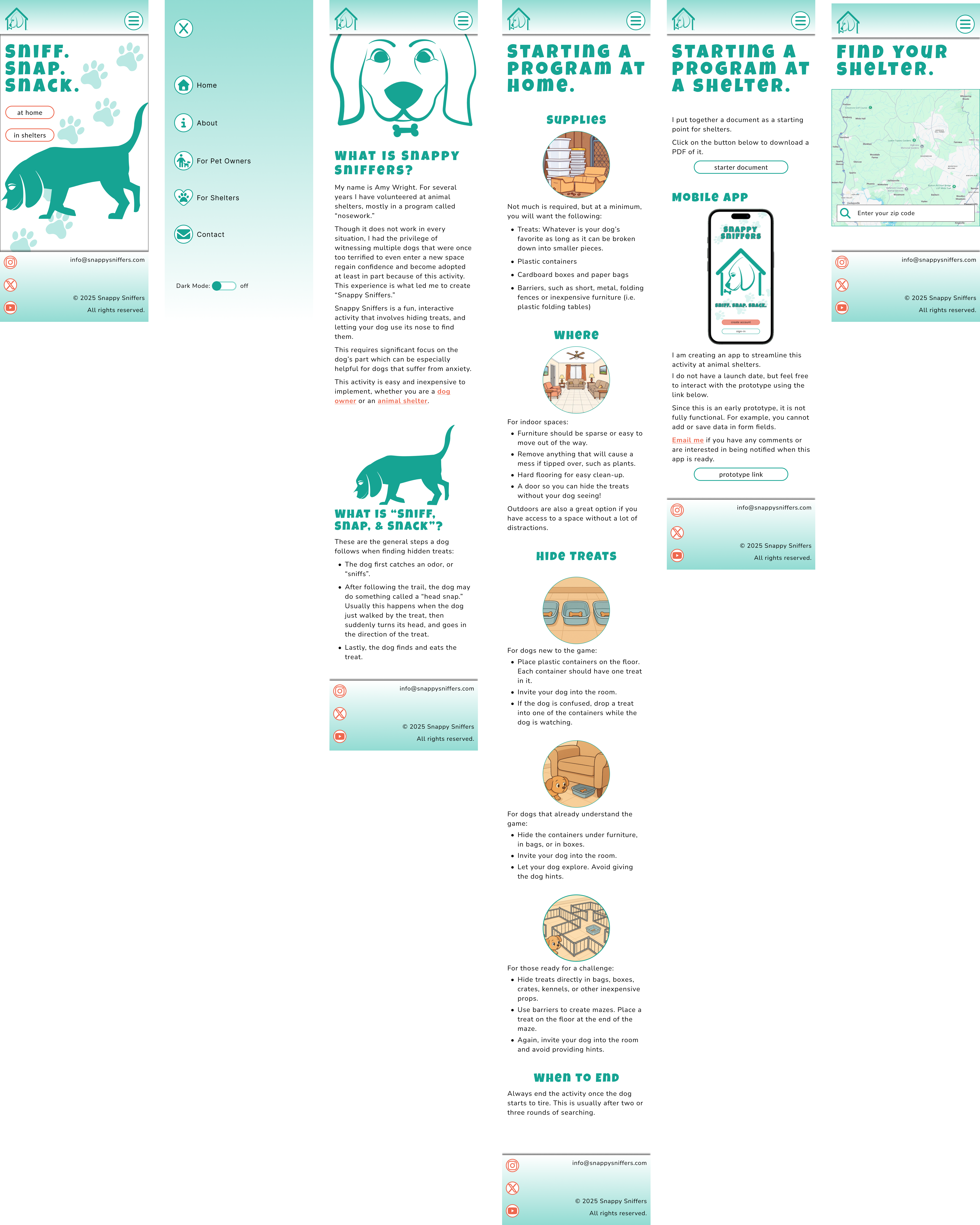 The mock-up for the smart phone version of the Snappy Sniffers website