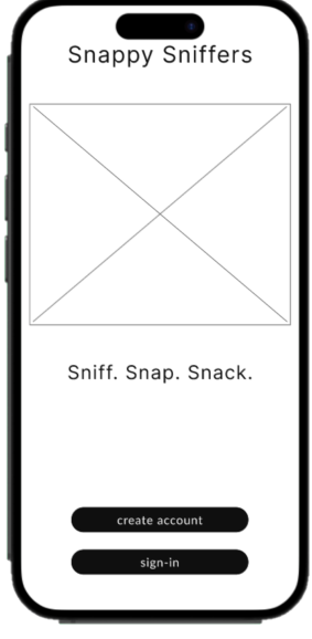 Image of a Low Fidelity prototype for the Snappy Sniffers App on a smart phone